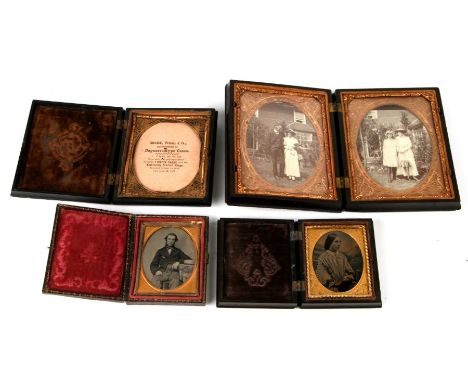 An ambrotype depicting a young lady in a Union case; together with another similar depicting a gentleman, in a leather case; 