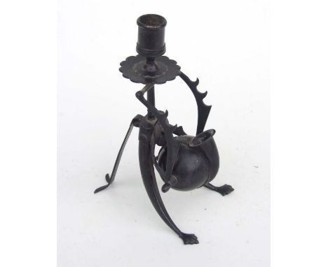 An Indo-Persian scribes folding inkwell / candlestick, 18cms high.