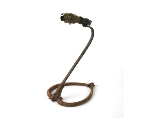 A WAS Benson style steel table light on a wishbone shaped base, 27cms high.