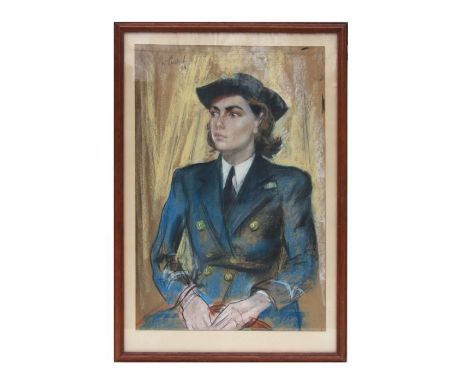 W Culloch - a half length portrait of a Naval Office Wren, pastel, signed and dated 1945 upper left, framed, 37 by 55cms.