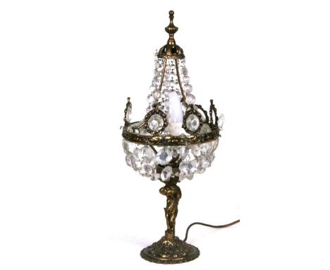 A gilt metal and crystal drop table lamp