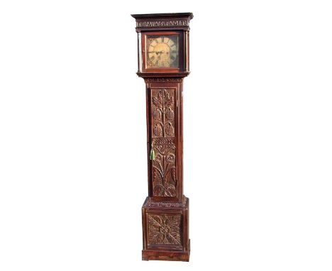 A longcase clock, the 26cm square brass dial with Roman numerals, signed 'Geo. Payne Ludlow', fitted with an 8-day movement s