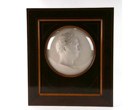A large circular plaster cameo portrait panel, possibly Louis Philippe, signed 'AF Thomas' and incised dated 1839 to verso, u