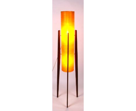 A 1960's Novoplast floor standing tripod rocket lamp, with spun fibreglass shade. 113cm highCondition ReportGood condition, n