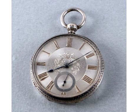 A Victorian silver cased fusee lever open faced pocket watch, the engine turned silvered dial with Arabic numerals and subsid