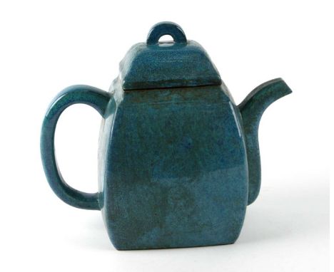 A Chinese turquoise glazed Yizing teapot with impressed seal mark to the underside.