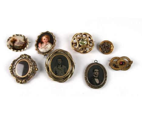 A quantity of 19th century brooches to include ambrotype and porcelain examples (8).