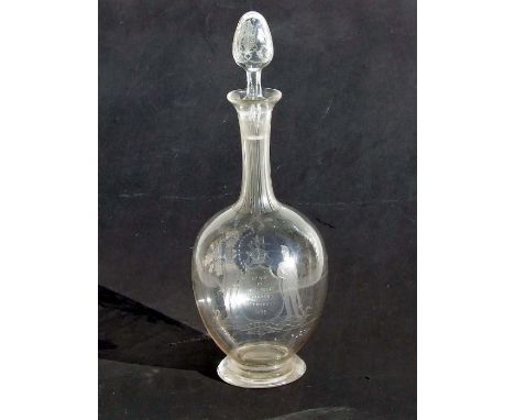 A 19th century brass decanter finely engraved with presentation shield 'Gained by Colour Sergeant Rowlandson  No. 8 Co 1869' 