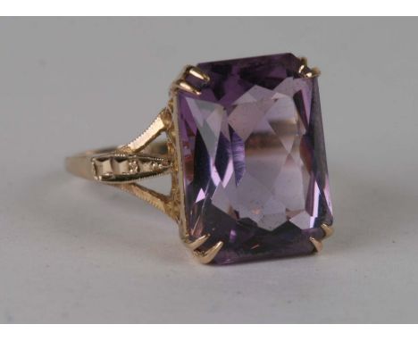 A 9ct gold and amethyst cocktail ring, 4.8g, approx UK size 'O'.