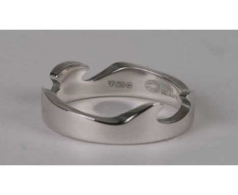 A Georg Jensen 18ct white gold wavy band ring, approx UK size 'R', 6.3g.