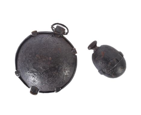 Two WWI First World War Imperial German Army inert hand grenades comprising; Model 17 ' Eierhandgranate ' / Egg Hand Grenade 