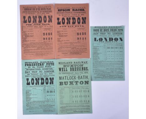 A collection of x5 Midland Railway Posters or Handbills. Day Trips to the Crystal Palace. Printed by Thomas Cook and publishe