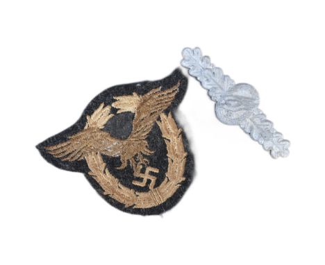 A WWII Second World War Third Reich Nazi German Luftwaffe pilot's cloth patch and a Paratroopers close combat clasp. The clas