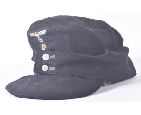A WWII Second World War Third Reich Nazi German Panzer / Tank officers M43 field cap. Dark wool construction with x2 front bu