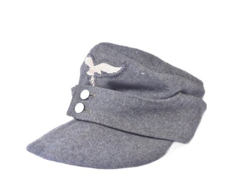 A WWII Second World War Third Reich Nazi German Luftwaffe Officers M43 ski cap. Field grey / blue wool with a front Luftwaffe