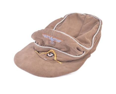A WWII Second World War interest Third Reich Nazi German Afrika Korps field cap. Tan / desert fabric&nbsp; front applied Eagl