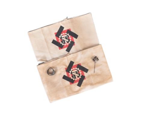 Two WWII Second World War Third Reich Nazi German Technical Emergency Help / TeNo armbands along with a stick pin badge and o