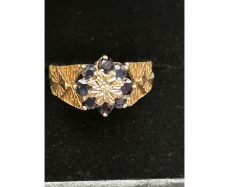 9ct Gold ring set with diamonds & sapphires Size K 3.6g 