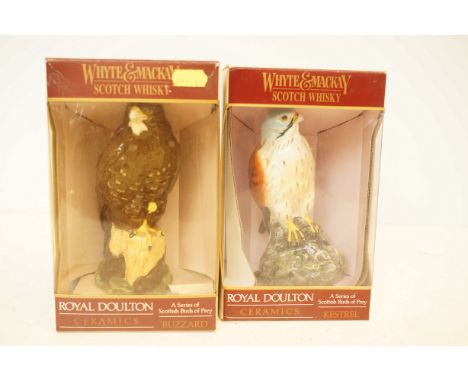 2x Royal Doulton Whyte and Mackay scotch whiskey decanters kestrel & buzzard 