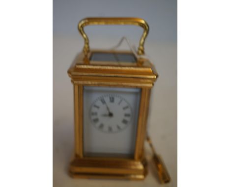Miniature carriage clock with white enamel dial & key 