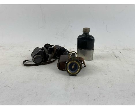 JOHN WARDALE &amp; CO; a World War I leather cased Verner's pattern compass, a pair of MDS Super Prismatic 8 x 32 binoculars,