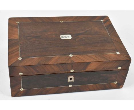 A 19th century Victorian and rosewood mother of pearl inlaid rectangular writing slope, width 35.5cm.