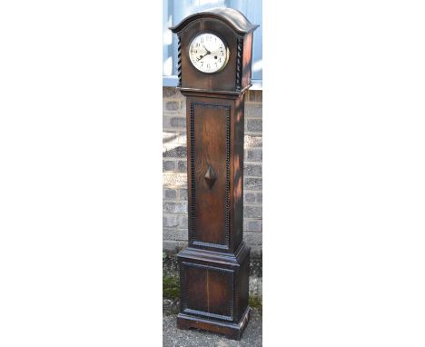 An oak cased grandmother clock, the silvered dial set with Arabic numerals, height 136cm.