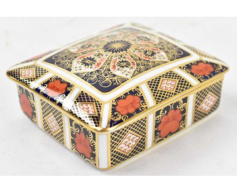 ROYAL CROWN DERBY; a boxed Imari trinket box with cover pattern 1128, 11 x 9.5cm.