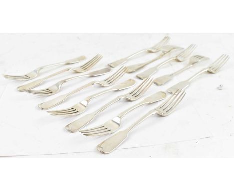 A set of five Victorian hallmarked silver dessert forks, London 1838, a set of three Dublin 1823, a further set of three Vict