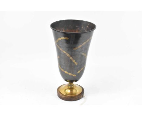 LUCIEN GERFAUX; an Art Deco brass table lamp decorated with fish, height 41cm.