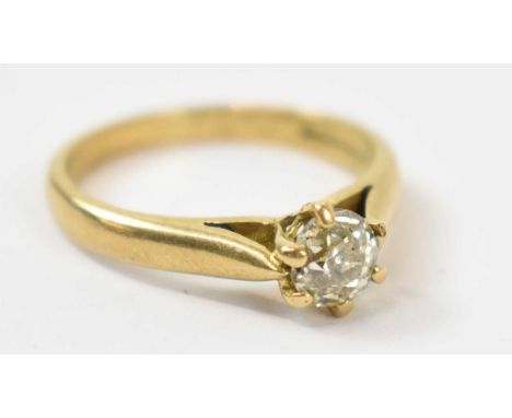 A 18ct yellow gold solitaire ring, size K, approx 3g.