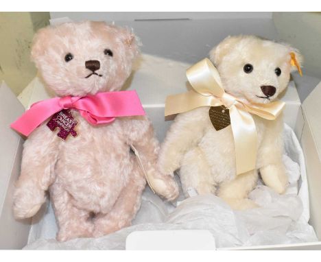 STEIFF: Two Steiff teddy bears with original labels - Memories and Hope Breast Cancer pink mohair bear in original box.