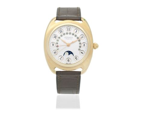 Hermes. A Limited Edition 18K rose gold automatic calendar wristwatch with moon phase and mother of pearl dialModel: Dressage