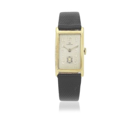 Omega. An 18K gold manual wind rectangular form wristwatchDate: Circa 1930Movement: 15-jewel Cal.20F manual wind, No.7750546D