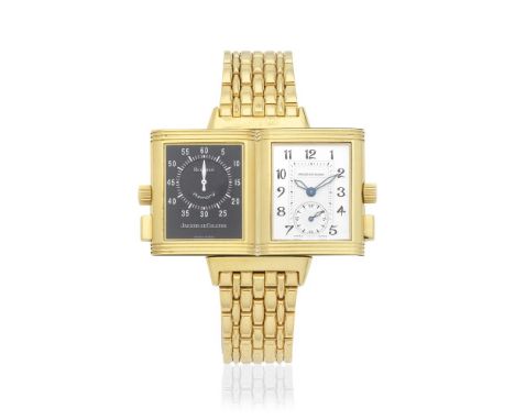 Jaeger-LeCoultre. An 18K gold manual wind reversible bracelet watch with 60 minute timing functionModel: Reverso MemoryRefere