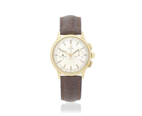 Omega. An 18K gold manual wind chronograph wristwatchReference: 101 009 63Date: Circa 1961Movement: 17-jewel Cal.320 manual w