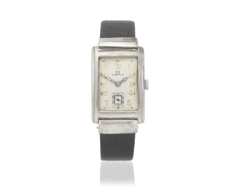 Omega. A silver manual wind rectangular form wristwatchDate: Circa 1930Movement: 15-jewel Cal.20F manual wind, No.7851358Dial