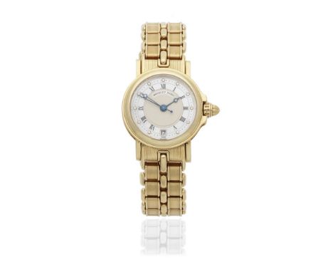 Breguet. A lady's 18K gold automatic calendar bracelet watch with diamond set mother of pearl dialModel: MarineReference: 232