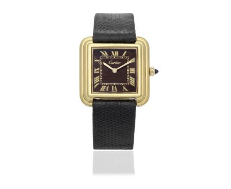 Cartier. A gold plated silver manual wind square wristwatchDate: Circa 1970Movement: 17-jewel Cal.78-1 manual windDial: Brown