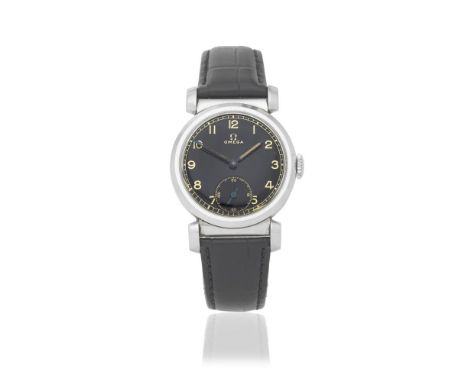 Omega. A stainless steel manual wind wristwatchModel: 'Scarab'Date: Circa 1940Movement: 15-jewel Cal.26.5SOB manual wind, No.