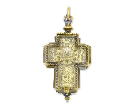A Cruciform brass, enamel and rock crystal verge watch bearing the signature Drovino a PotiersDate: 17th Century in styleMove