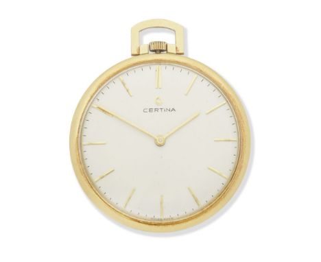 Certina. An 18K gold keyless wind open face pocket watchReference: 7010 033Date: Circa 1970Movement: 17-jewel Cal.28-10 manua