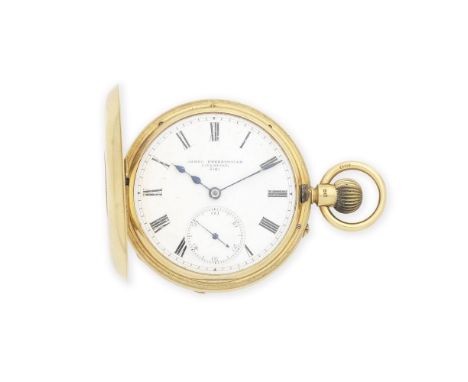 James Dwerryhouse, Liverpool. An 18K gold keyless wind half hunter pocket watchDate: Birmingham Hallmark for 1905Movement: Gi