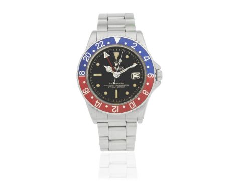 Rolex. A stainless steel automatic calendar bracelet watch with exclamation dial and dual time zoneModel: GMT-Master 'Pepsi'R