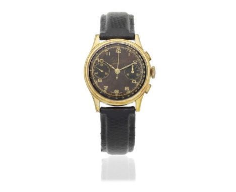 Bovet. A gold plated manual wind chronograph wristwatchDate: Circa 1950Movement: Jewelled manual windDial: Black, gilt Arabic