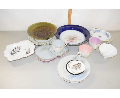 Mixed Lot: Carnival Glass bowl, Maling lustre finish cups and saucers plus a range of other ceramics