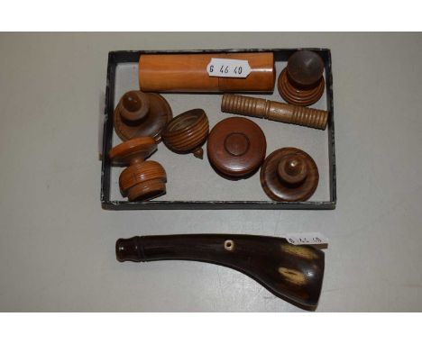Mixed Lot: Various small treen wares, vintage whistle etc