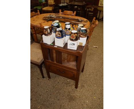 A Georgian mahogany tray top night cupboard with tambour door and pull out commode section, 58cm wide