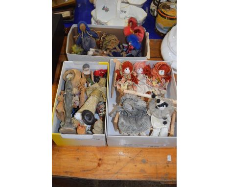 Three boxes containing a number of ceramic figures and dolls