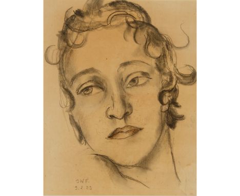 FEHRLE, JAKOB WILHELM (1884-1974), "Portrait einer jungen Frau", 1923, monogrammiert und datiert 'JWF. 9.2.23', Kohle und Far